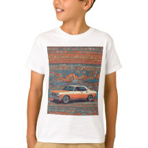 Klassischer Wagen mit blauem und orangefarbenem Mu