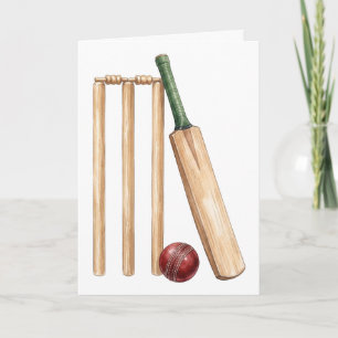 Klassischer Wasserfarb-Cricket-Schläger und -Ball Karte