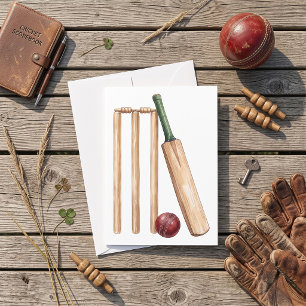 Klassischer Wasserfarb-Cricket-Schläger und -Ball Karte