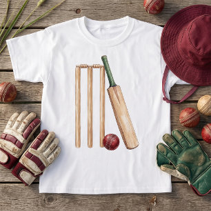 Klassischer Wasserfarb-Schläger und Ball Cricket T-Shirt