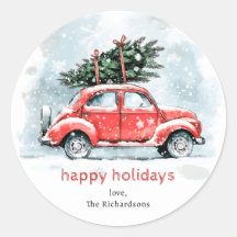 Klassischer Wasserfarben-Roter-Auto-Weihnachtsbaum
