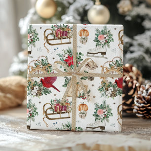 Klassischer Weihnachts-Clock und Poinsettien-Weihn Geschenkpapier