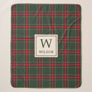 Klassischer Weihnachts-Karo-Familienname-Monogramm Sherpadecke