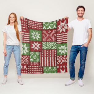 Klassischer Weihnachts-Patchwork-Strick - Rot, Grü Fleecedecke