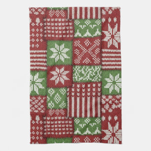 Klassischer Weihnachts-Patchwork-Strick - Rot, Grü Geschirrtuch