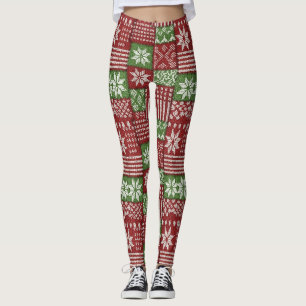 Klassischer Weihnachts-Patchwork-Strick - Rot, Grü Leggings