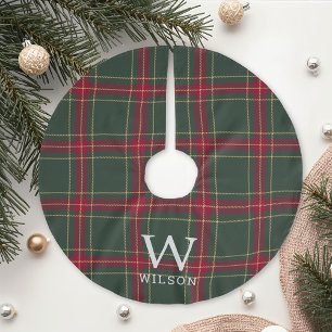 Klassischer Weihnachts-Tartan-Karo-Monogramm Polyester Weihnachtsbaumdecke