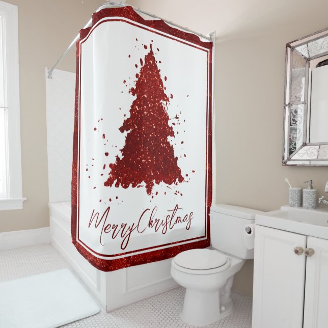 Klassischer Weihnachtsbaum | Festival Rich Crimson Duschvorhang (Beispiel)