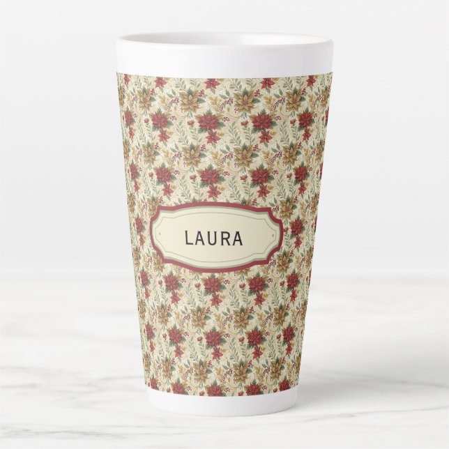 Klassischer Weihnachtsblumen-Individuelle Name Milchtasse (Vorderseite)