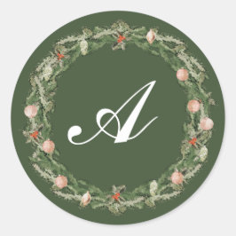 Klassischer Weihnachtsblumenmonogramm-Umschlag Auf Runder Aufkleber