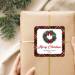 Klassischer Weihnachtsgirlande Rot Grün Muster Auf Quadratischer Aufkleber