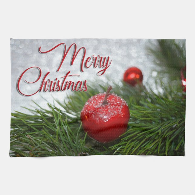 Klassischer Weihnachtskiefer und -jubiläum Geschirrtuch (Horizontal)