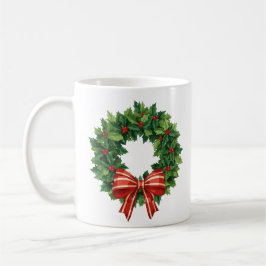 Klassischer Weihnachtskranz mit roter Schleife Kaffeetasse