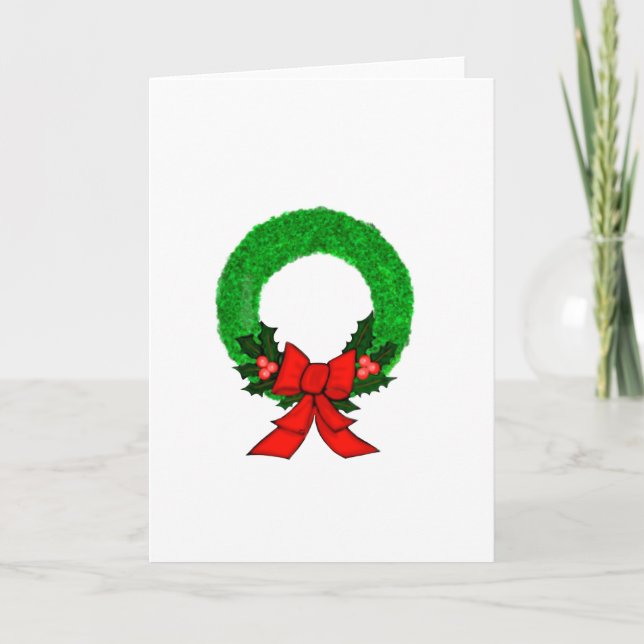 Klassischer Weihnachtskranz mit roter Schleife Karte (Vorderseite)