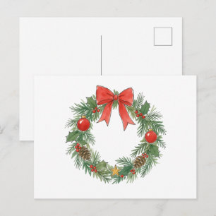 Klassischer Weihnachtskranz mit Schleife für Dekor Postkarte