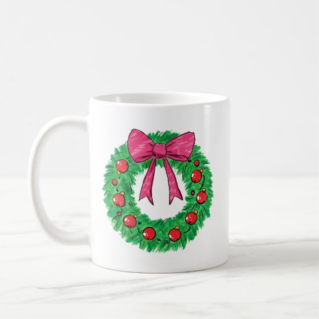 Klassischer Weihnachtskranz mit Schleife Kaffeetasse (Links)