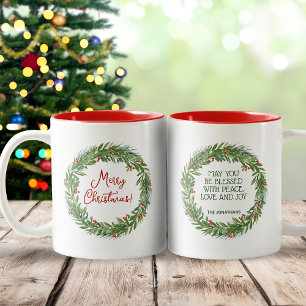 Klassischer Weihnachtslorbeerkranz Familienname We Zweifarbige Tasse