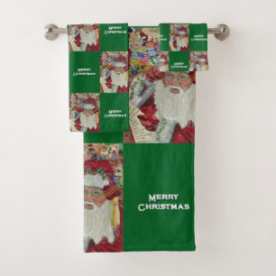 Klassischer Weihnachtsmann Grün Überprüft doppelt Badhandtuch Set
