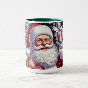 Klassischer Weihnachtsmann mit Geschenk & Ornament Tasse