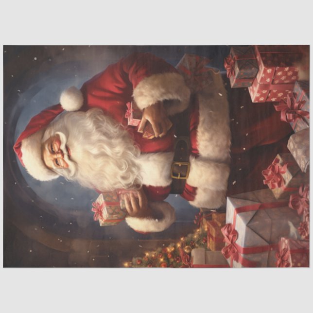 Klassischer Weihnachtsmann mit Weihnachtsgeschenke Seidenpapier (Vorderseite)