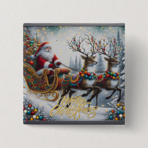 Klassischer Weihnachtsmann und Rentiere Button