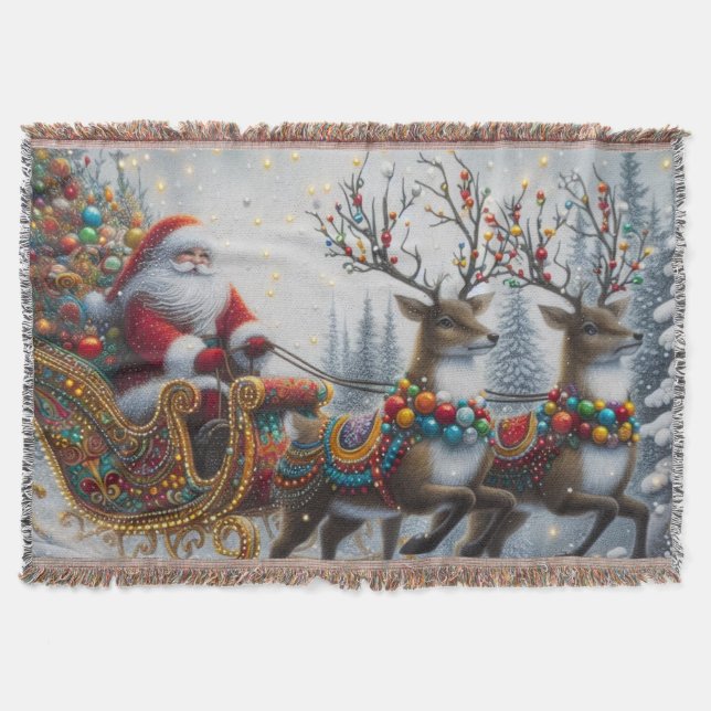 Klassischer Weihnachtsmann und Rentiere Decke (Vorderseite)