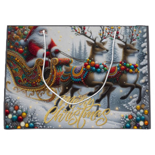 Klassischer Weihnachtsmann und Rentiere Große Geschenktüte