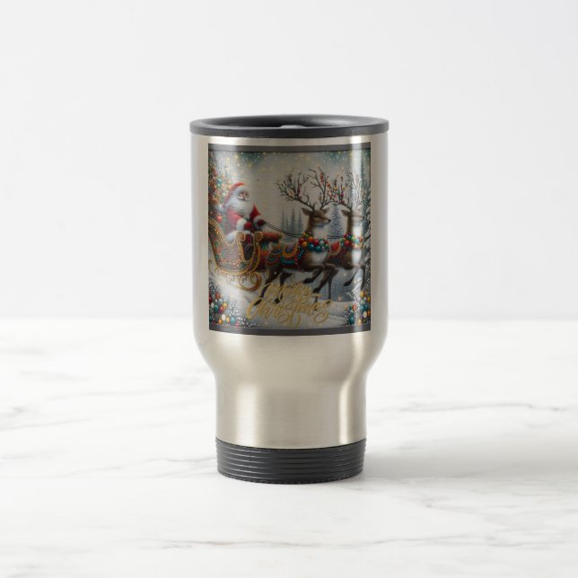 Klassischer Weihnachtsmann und Rentiere Reisebecher (Mittel)