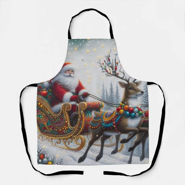 Klassischer Weihnachtsmann und Rentiere Schürze (Vorderseite)