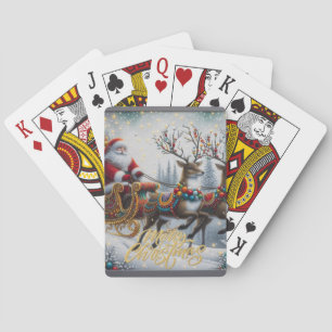 Klassischer Weihnachtsmann und Rentiere Spielkarten