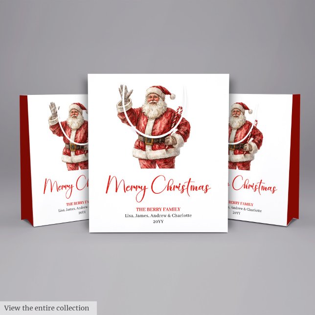 Klassischer Weihnachtsmann Wasserfarben Moderne Ho Mittlere Geschenktüte (Classic Santa Claus Watercolor Modern Holiday Bag)