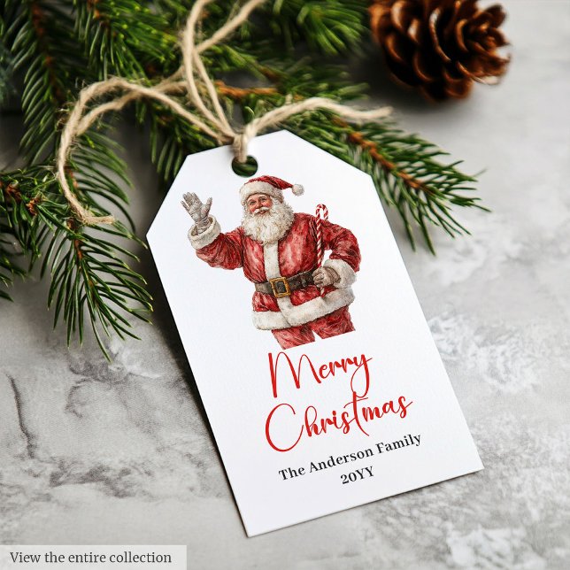 Klassischer Weihnachtsmann-Wasserfarben- moderner  Geschenkanhänger (Classic Santa Claus Watercolor Modern Holiday Tag)