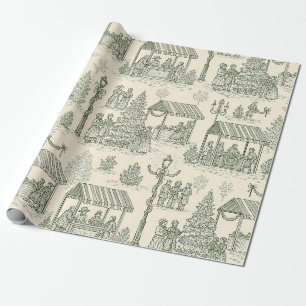 Klassischer Weihnachtsmarkt-Toile in Grün und Crem Geschenkpapier