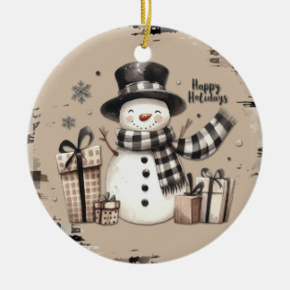 Klassischer Weihnachtsschneemann auf einem kariert Keramik Ornament