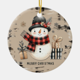 Klassischer Weihnachtsschneemann auf einem kariert Keramik Ornament