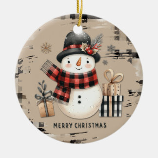 Klassischer Weihnachtsschneemann auf einem kariert Keramik Ornament