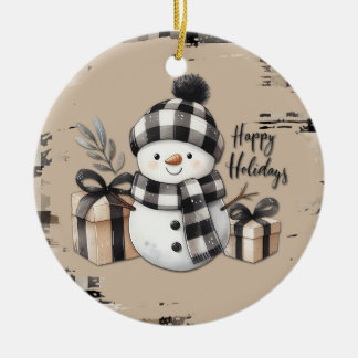 Klassischer Weihnachtsschneemann auf einem kariert Keramik Ornament