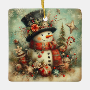 Klassischer Weihnachtsschneemann Keramikornament