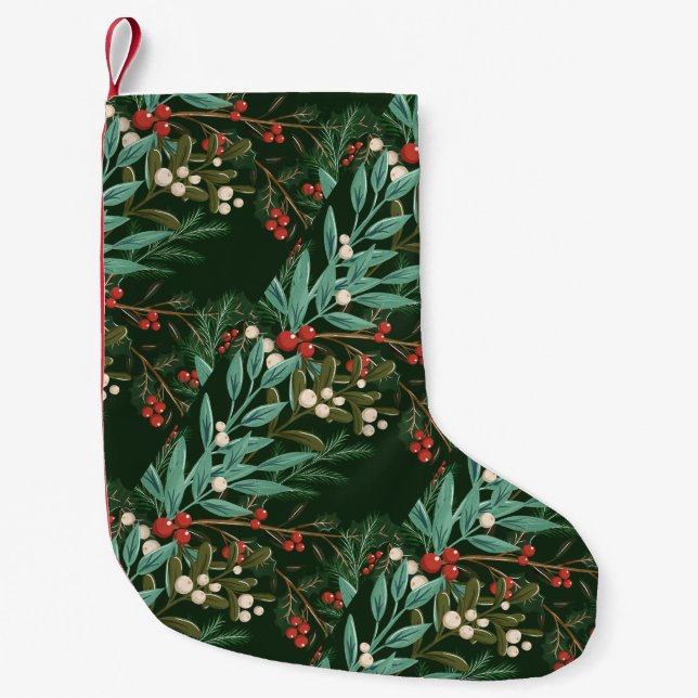 Klassischer Weihnachtsurlaub Botanisches Grünes Be Kleiner Weihnachtsstrumpf (Vorderseite)