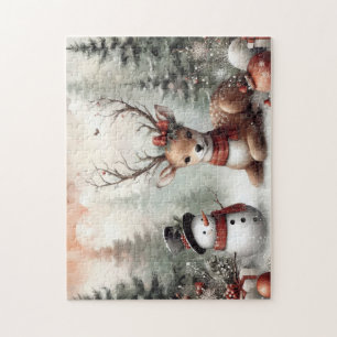 Klassischer Weihnachtswald mit Hirsch und Schneema