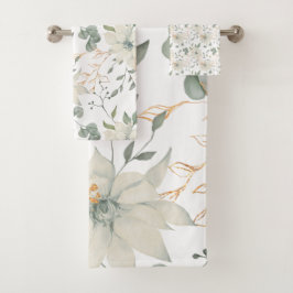 Klassischer weißer, blumenweißer Hintergrund Badhandtuch Set