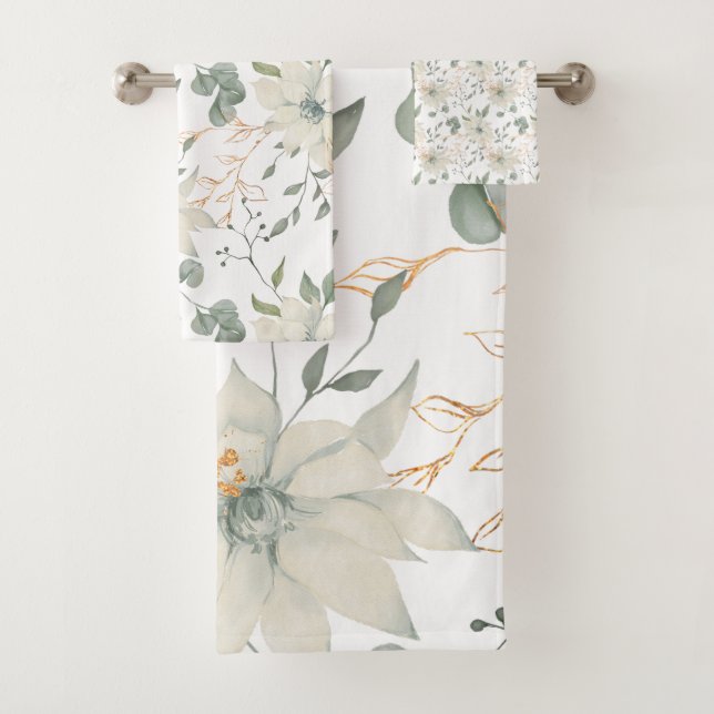 Klassischer weißer, blumenweißer Hintergrund Badhandtuch Set (Insitu)