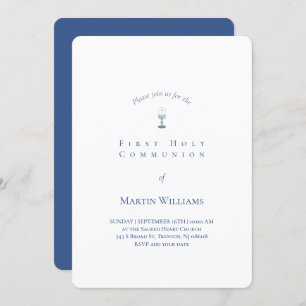 klassischer weißer und blauer First Communityboy Einladung