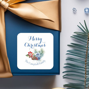 Klassischer weißer Weihnachtsschmuck Quadratischer Aufkleber