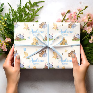 Klassischer Winnie der Puuh Blau Junge Baby Shower Geschenkpapier