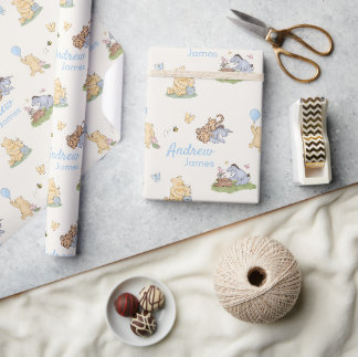 Klassischer Winnie der Puuh Blau Junge Baby Shower Geschenkpapier