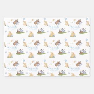 Klassischer Winnie der Puuh Blau Junge Baby Shower Geschenkpapier Set