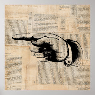Klassischer Zeigegriff mit Finger Art Zeitung Hint Poster