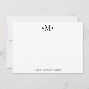Klassisches 3-Buchstaben-Monogramm, schwarzes pers Mitteilungskarte