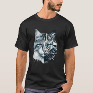 Klassisches Abstractes Kätzchen Halb Gesicht Süße T-Shirt